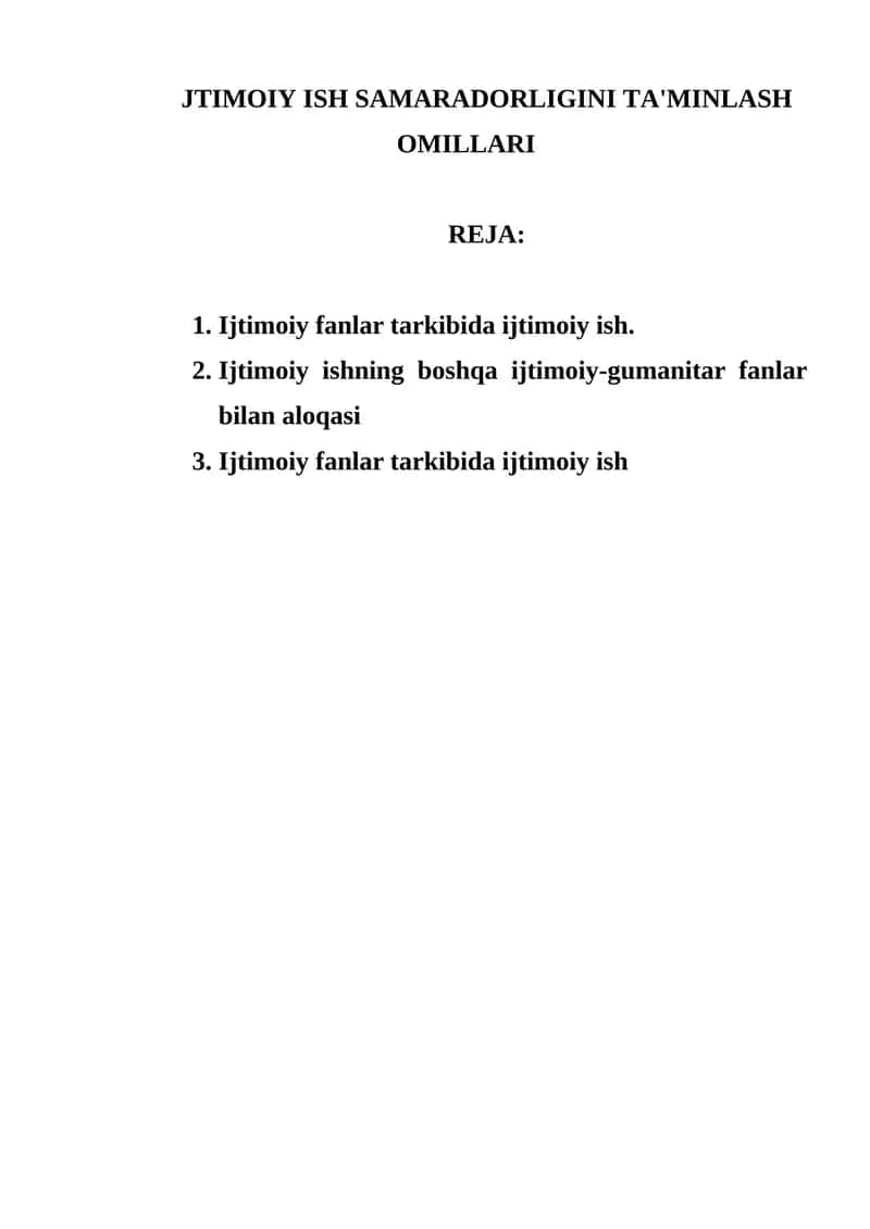 Ijtimoiy ish samaradorligini ta'minlash omillari