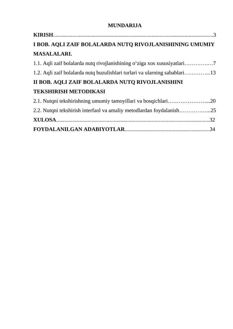 Aqli zaif bolalarda nutq rivojlanishini tekshirish metodlari