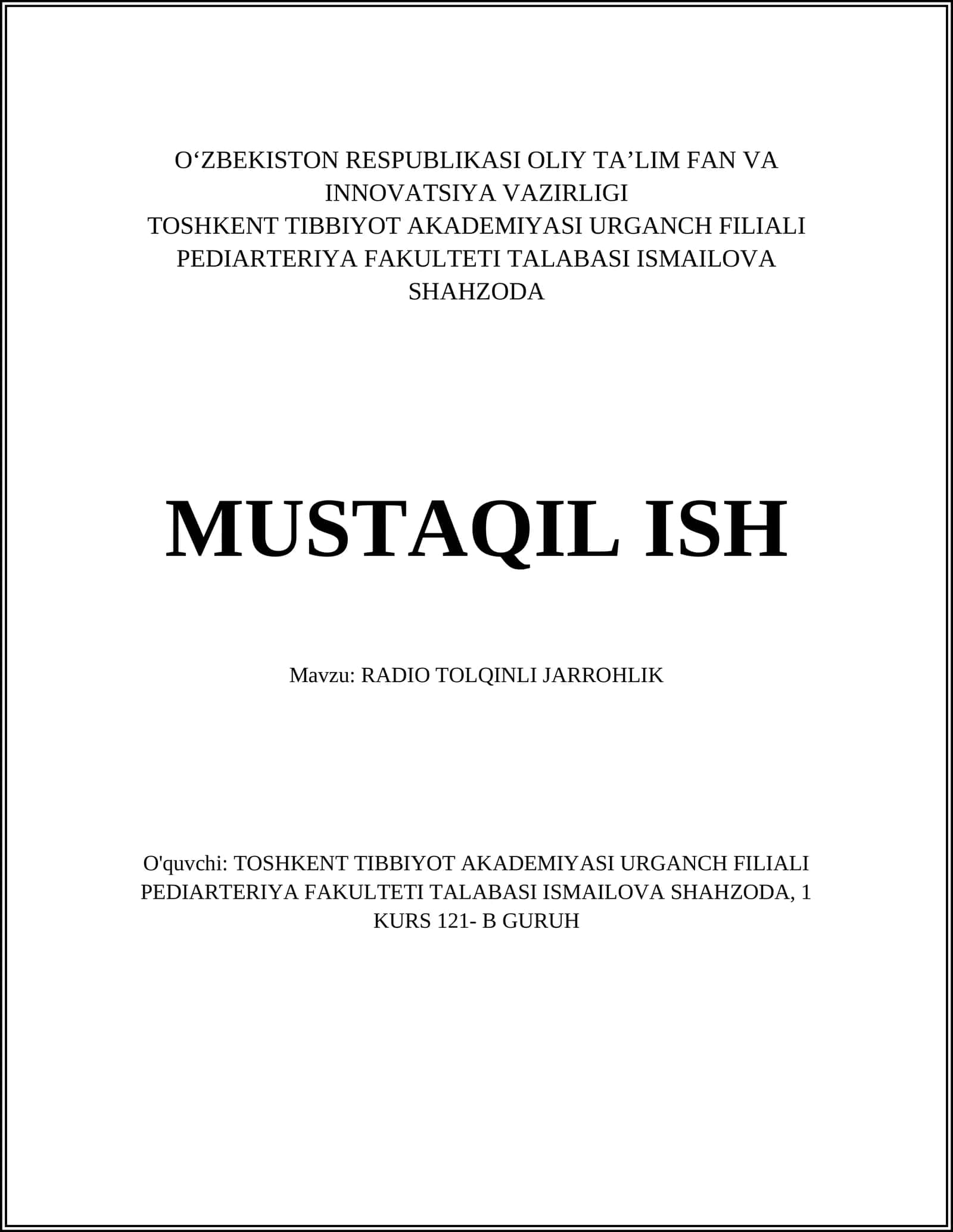 RADIO TOLQINLI JARROHLIK