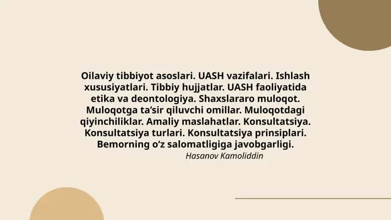 Oilaviy Tibbiyot Asoslari