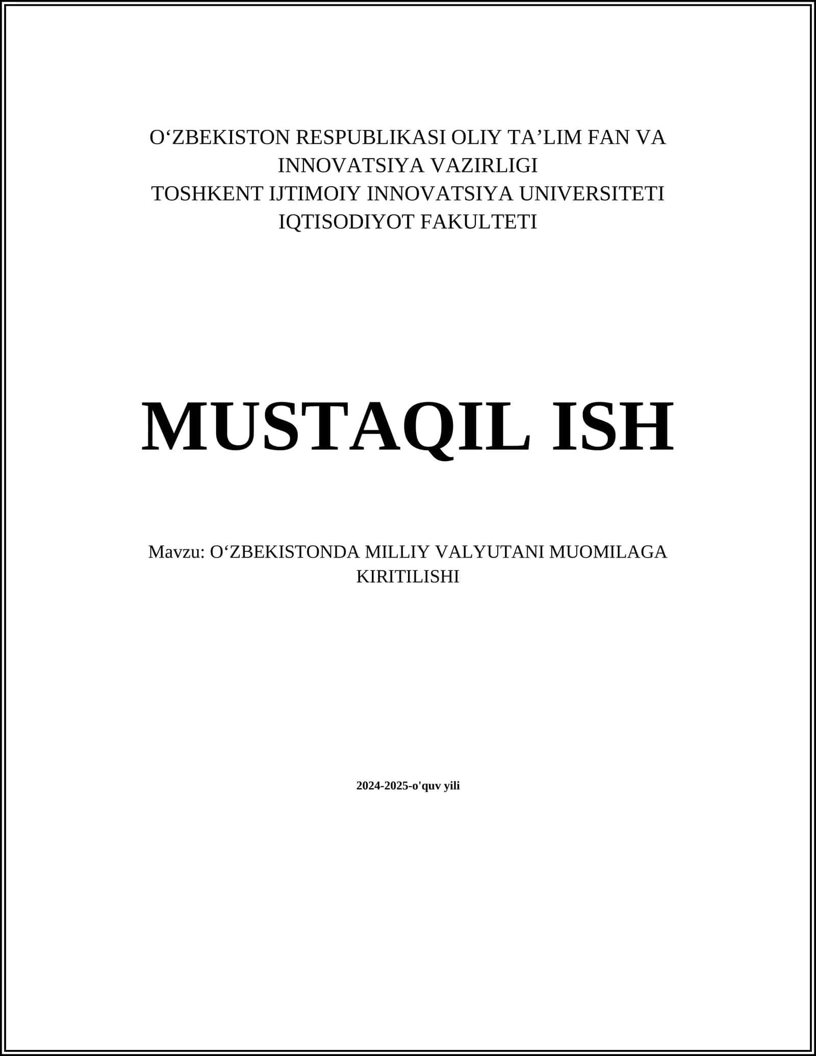 OʻZBEKISTONDA MILLIY VALYUTANI MUOMILAGA KIRITILISHI