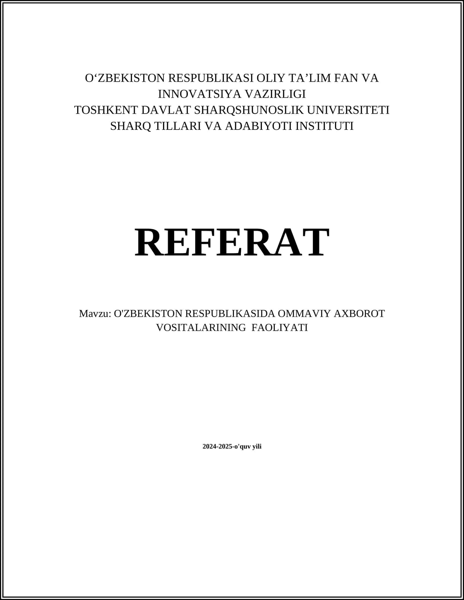 O'ZBEKISTON RESPUBLIKASIDA OMMAVIY AXBOROT VOSITALARINING FAOLIYATI