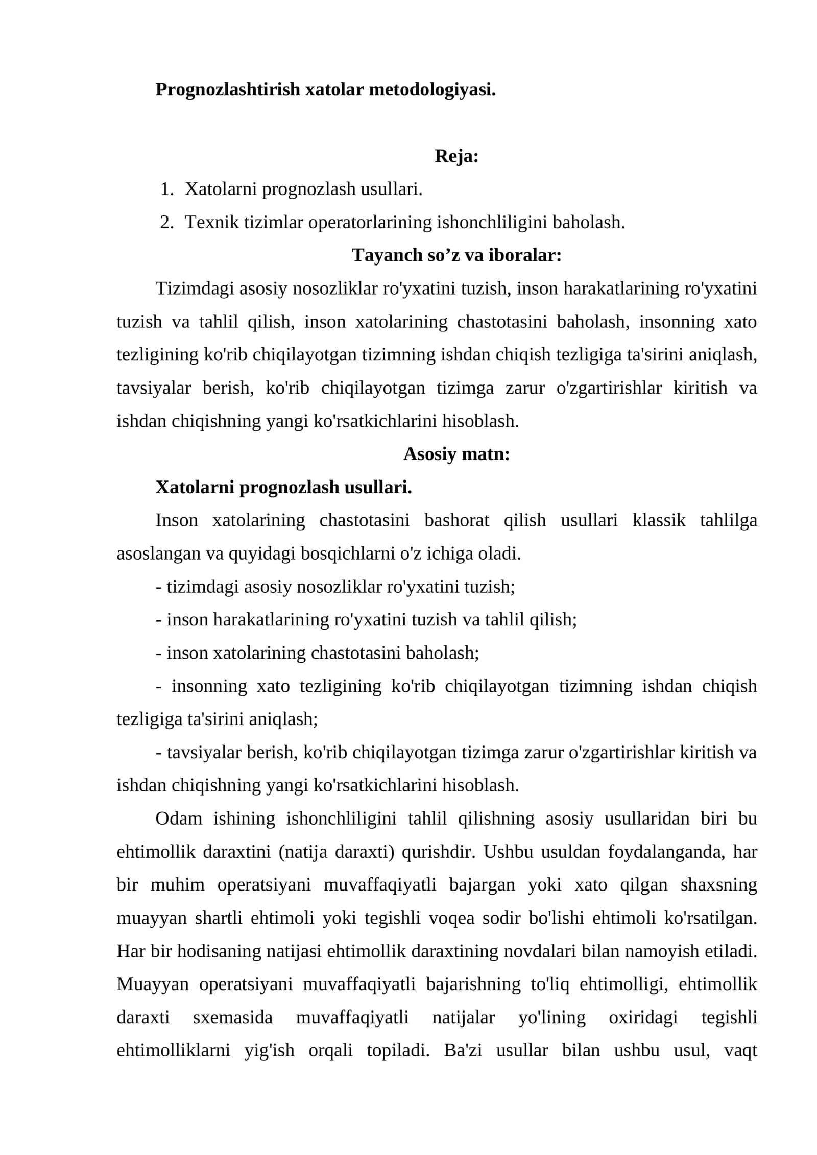 Prognozlashtirish xatolar metodologiyasi
