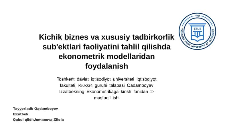Kichik biznes va xususiy tadbirkorlik subʼektlari