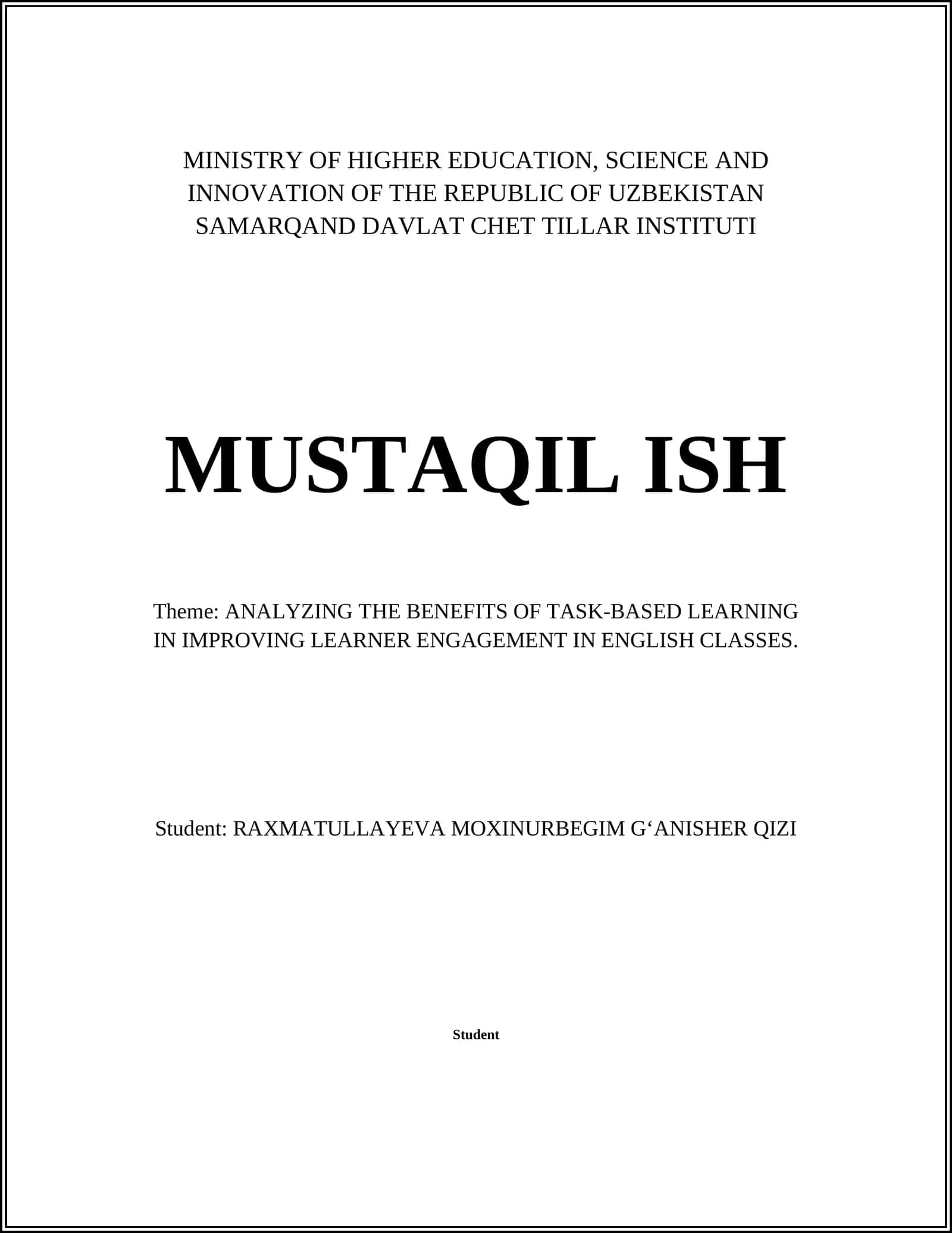 ANALYZING THE BENEFITS OF TASK-BASED LEARNING IN ENGLISH CLASSES
