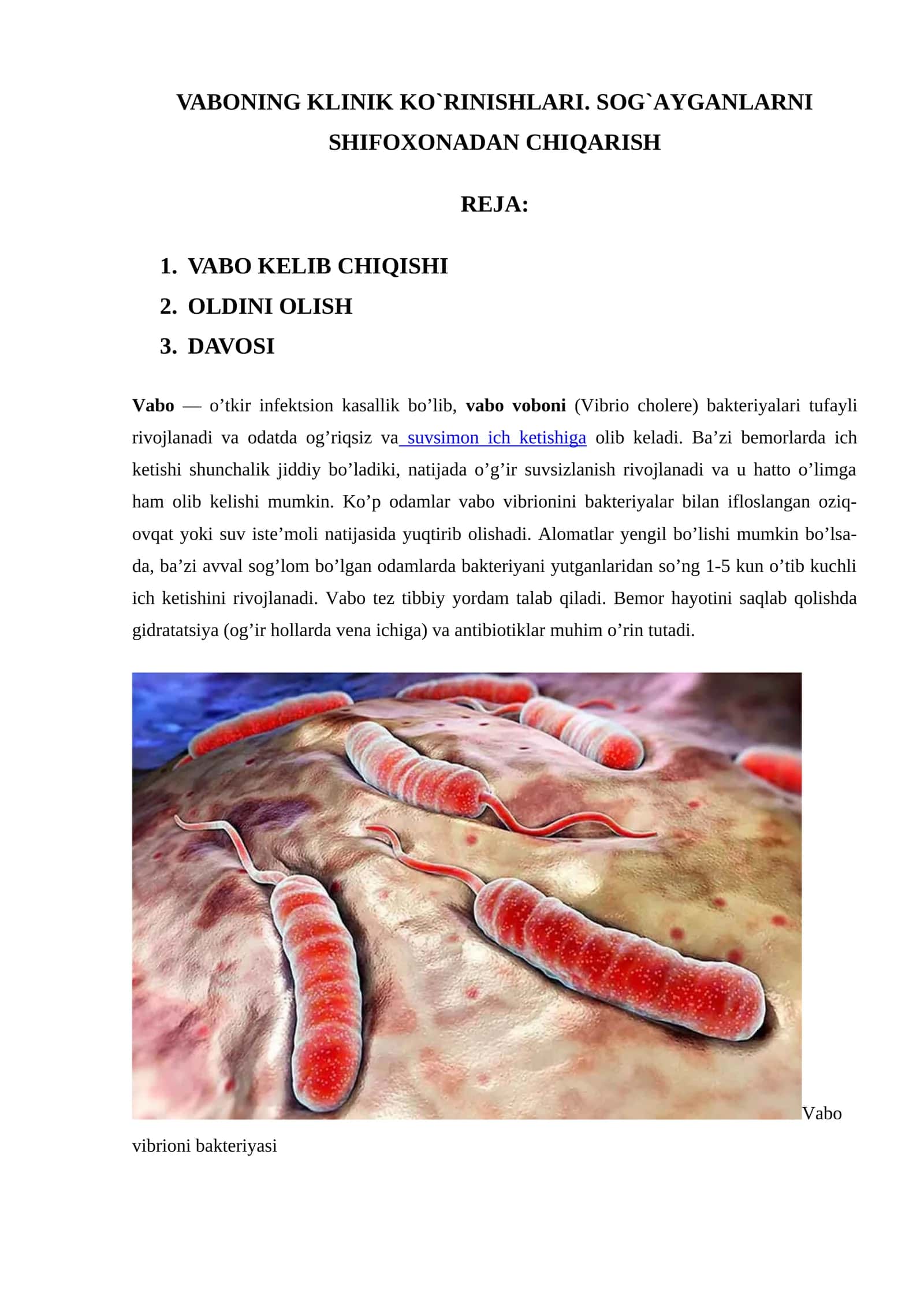 VABONING KLINIK KO`RINISHLARI. SOG`AYGANLARNI SHIFOXONADAN CHIQARISH
