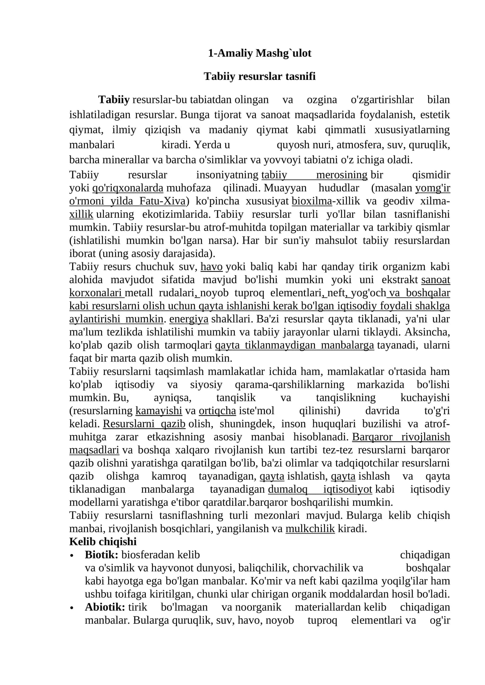 Tabiiy resurslar tasnifi