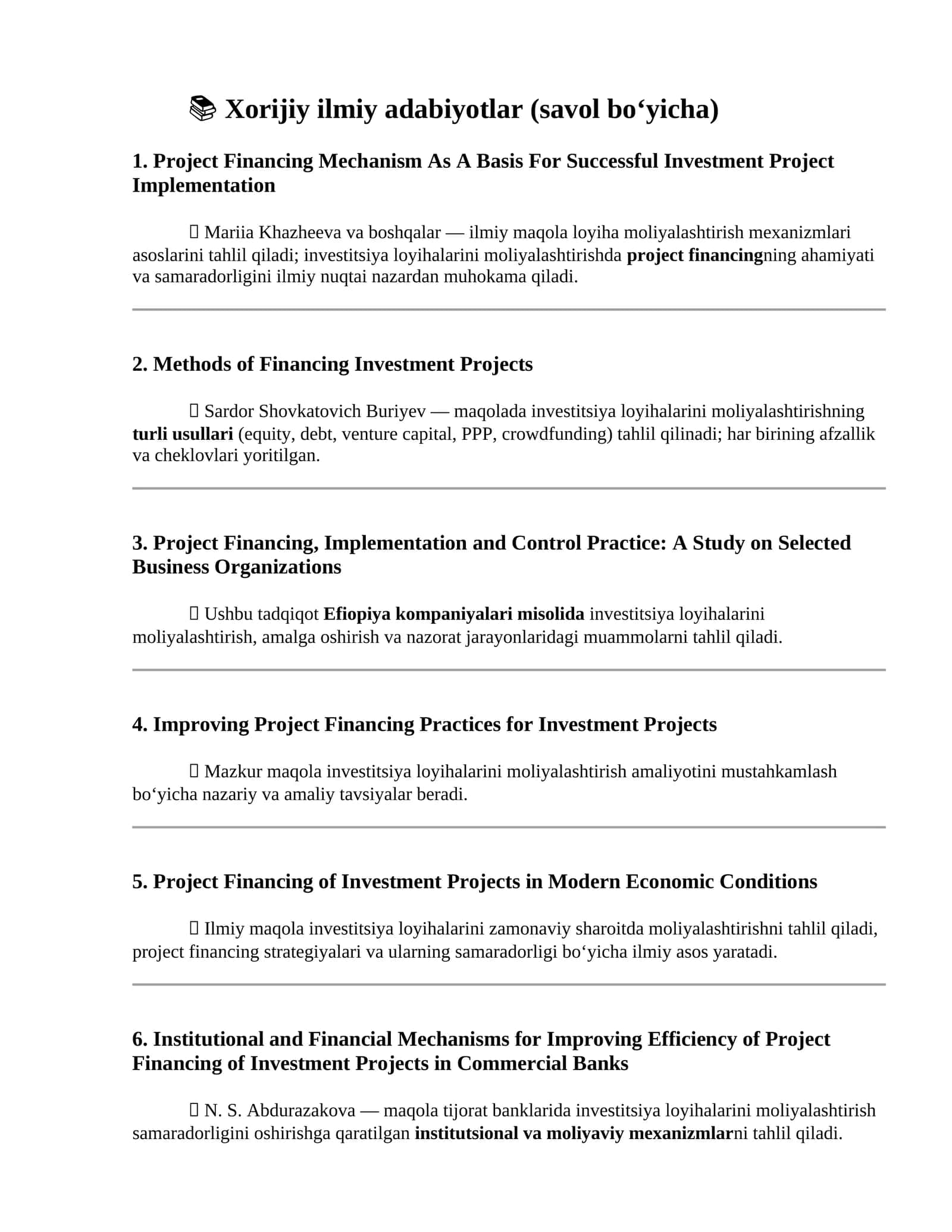 Methods of Financing Investment Projects