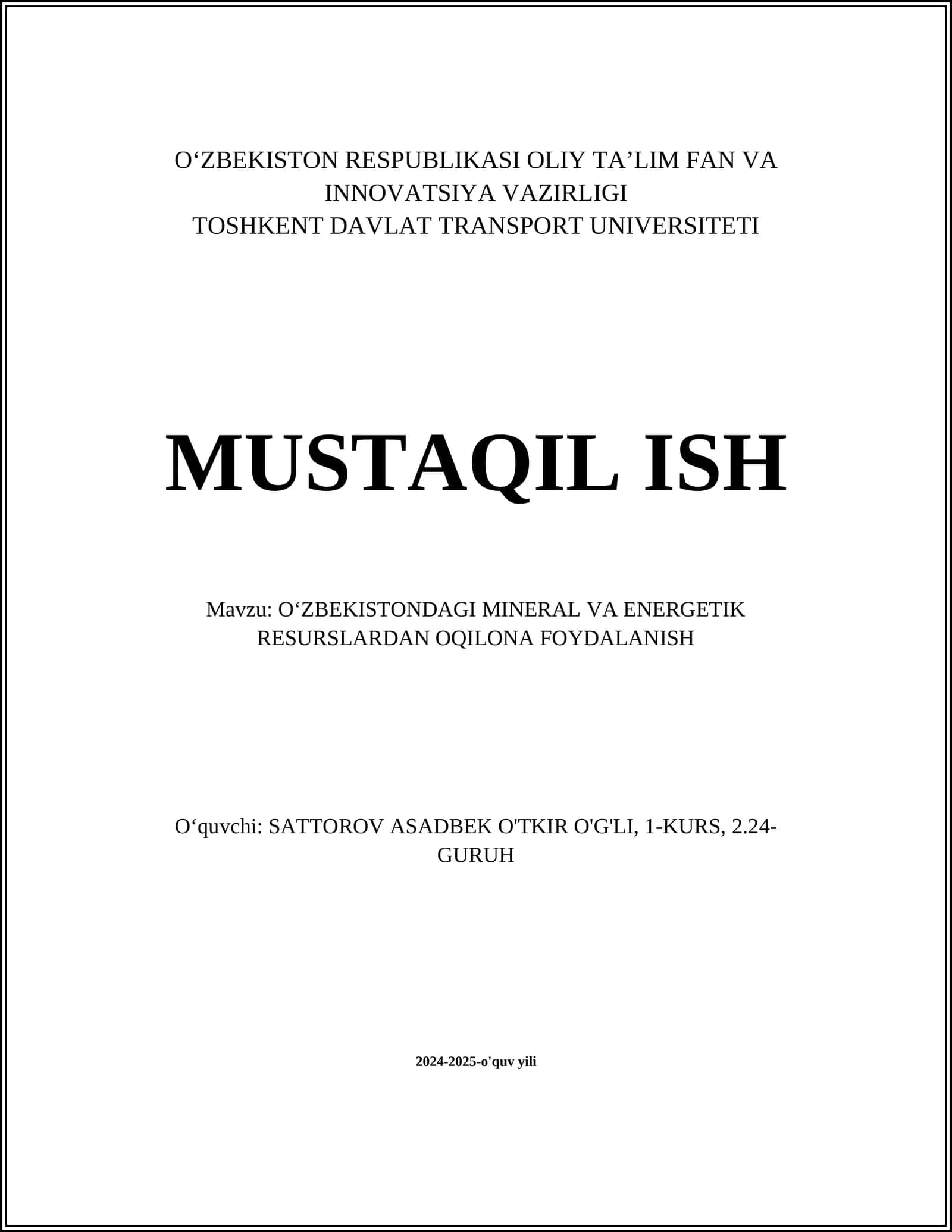 Oʻzbekistondagi mineral va energetik resurslardan oqilona foydalanish