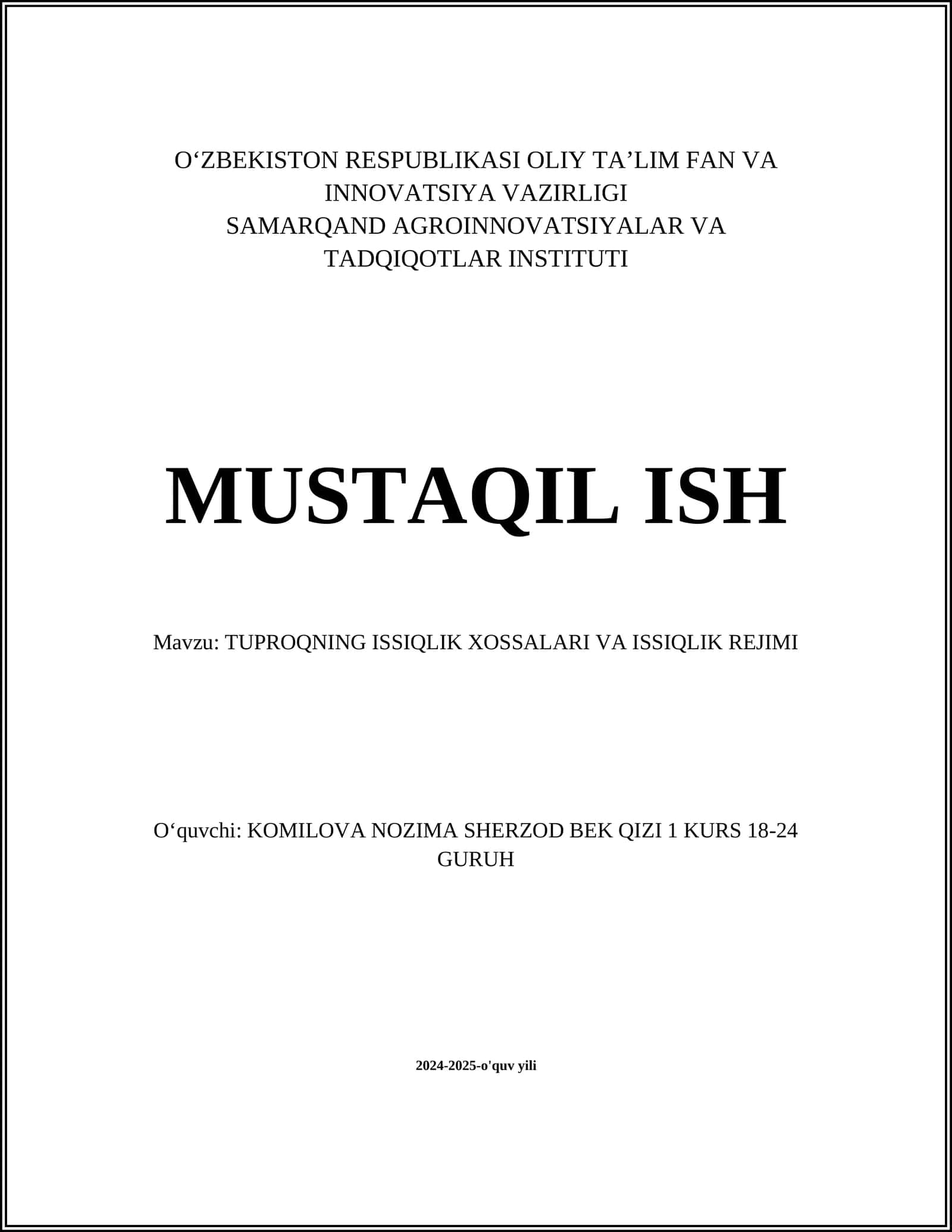 Tuproqning termal o'tkazuvchanligi