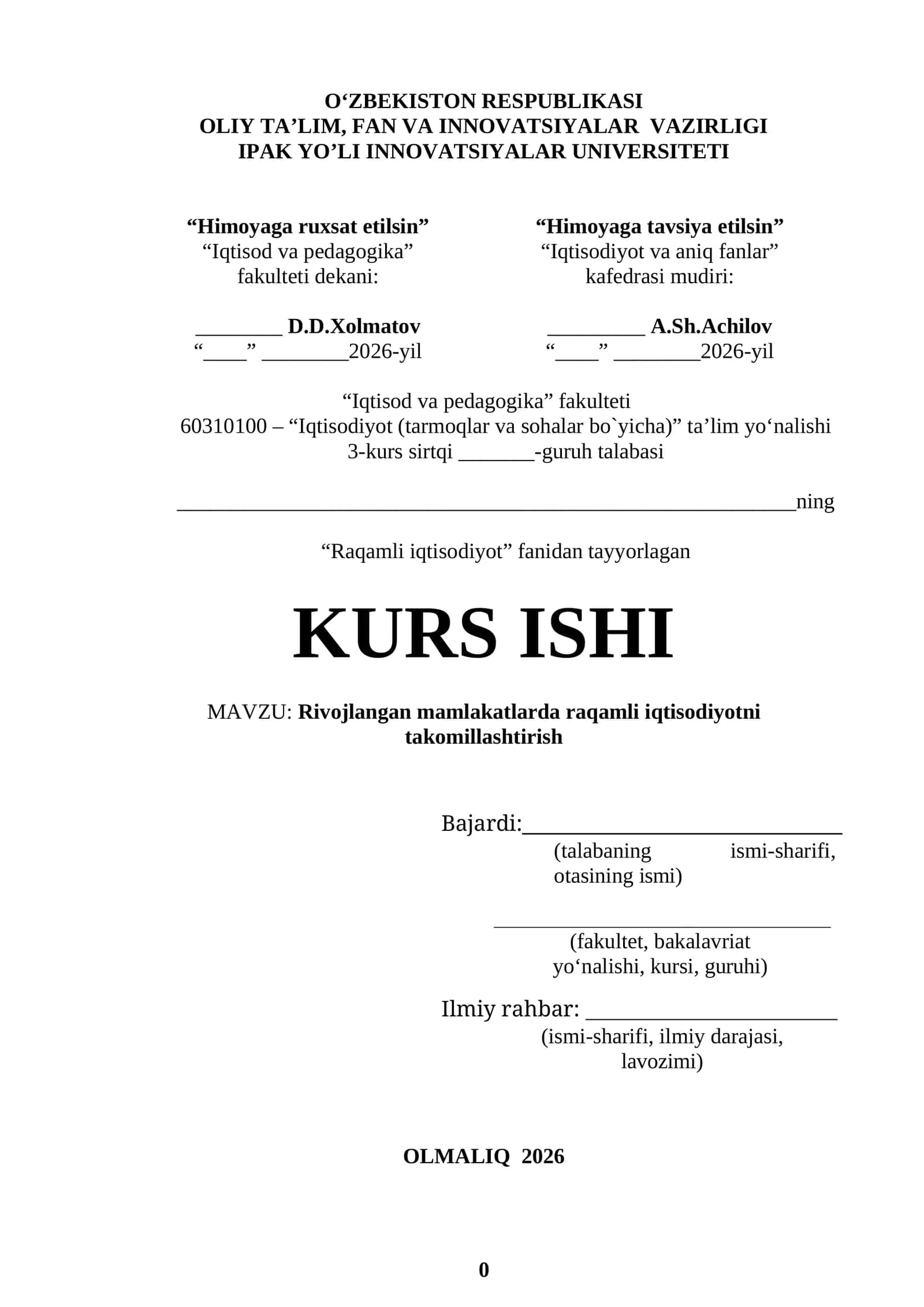 Rivojlangan mamlakatlarda raqamli iqtisodiyotni takomillashtirish