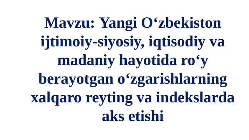 Yangi O‘zbekiston: Yangilanish Yo'lida
