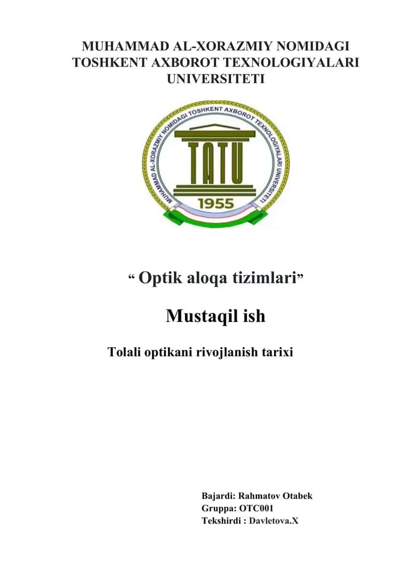 Tolali optikani rivojlanish tarixi