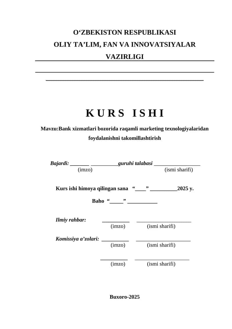 Bank xizmatlari bozorida raqamli marketing texnologiyalaridan foydalanishni takomillashtirish