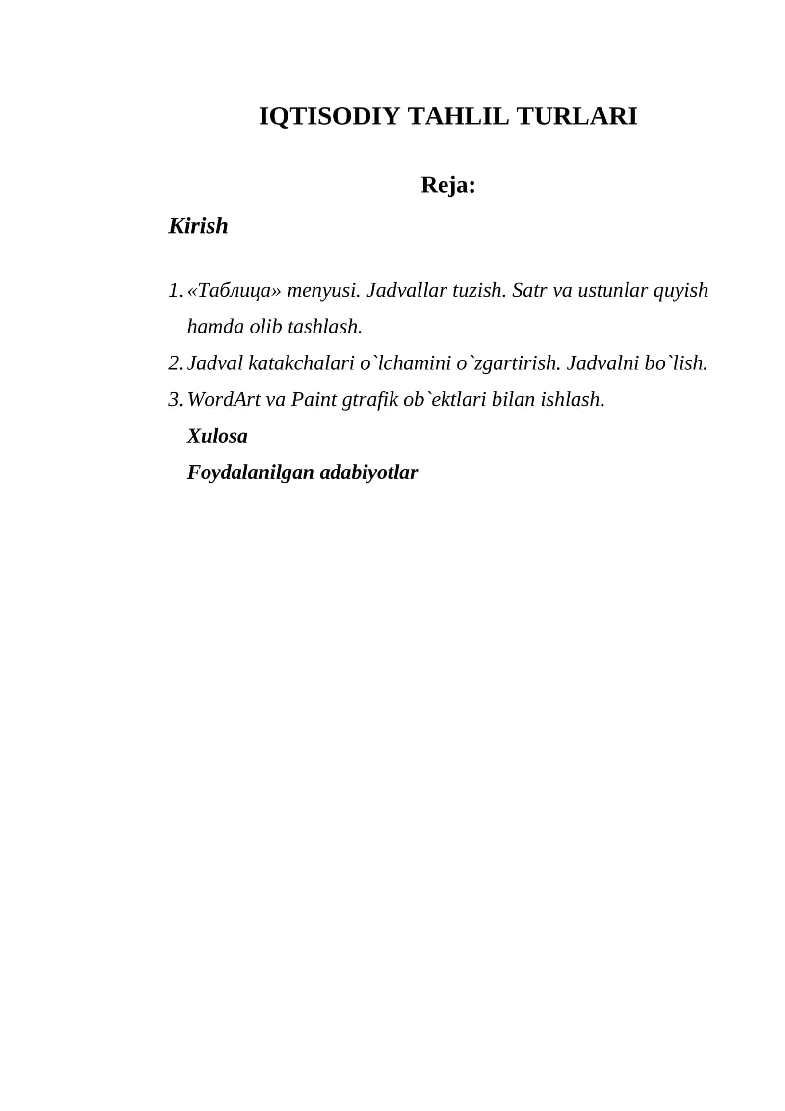 IQTISODIY TAHLIL TURLARI