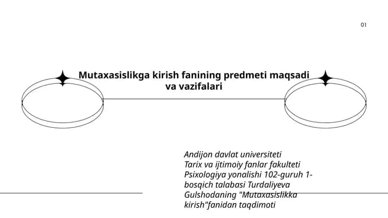 Mutaxasislikga kirish fanining predmeti maqsadi va vazifalari