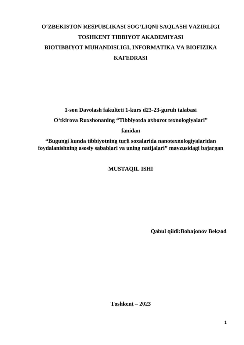 "Tibbiyotda axborot texnologiyalari"