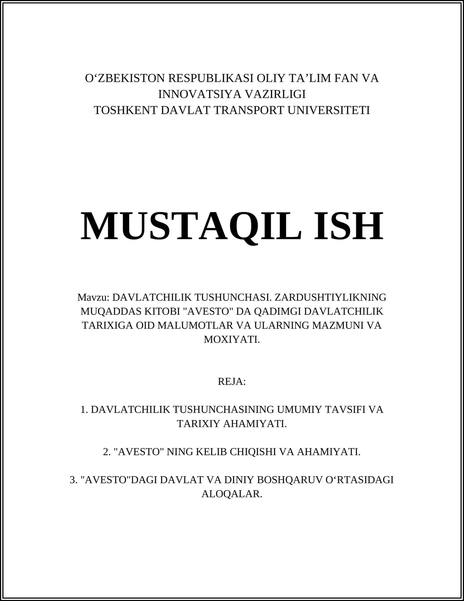 DAVLATCHILIK TUSHUNCHASI