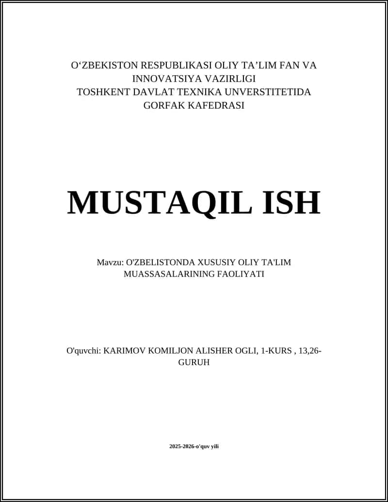 O'zbekistonda xususiy oliy ta'lim muassasalarining rivojlanishi