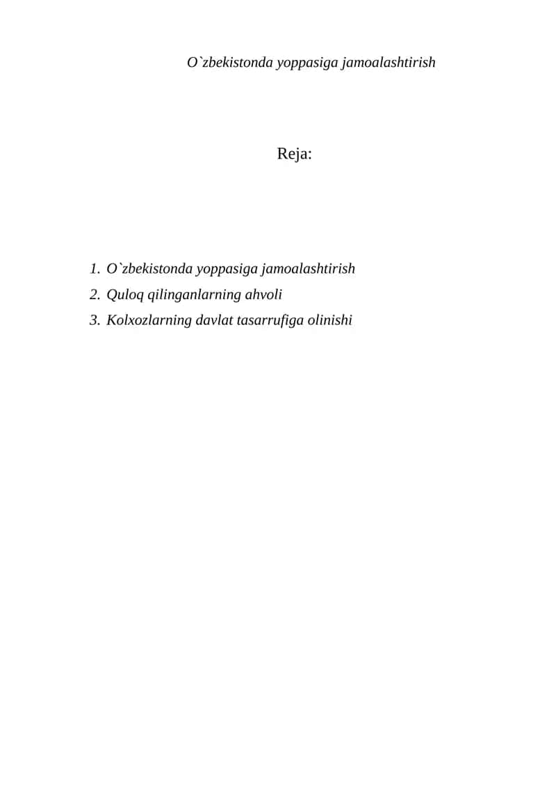 O`zbekistonda yoppasiga jamoalashtirish