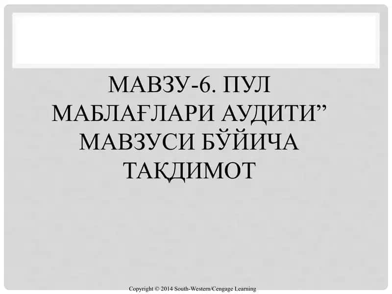 ПУЛ МАБЛАҒЛАРИ АУДИТИ