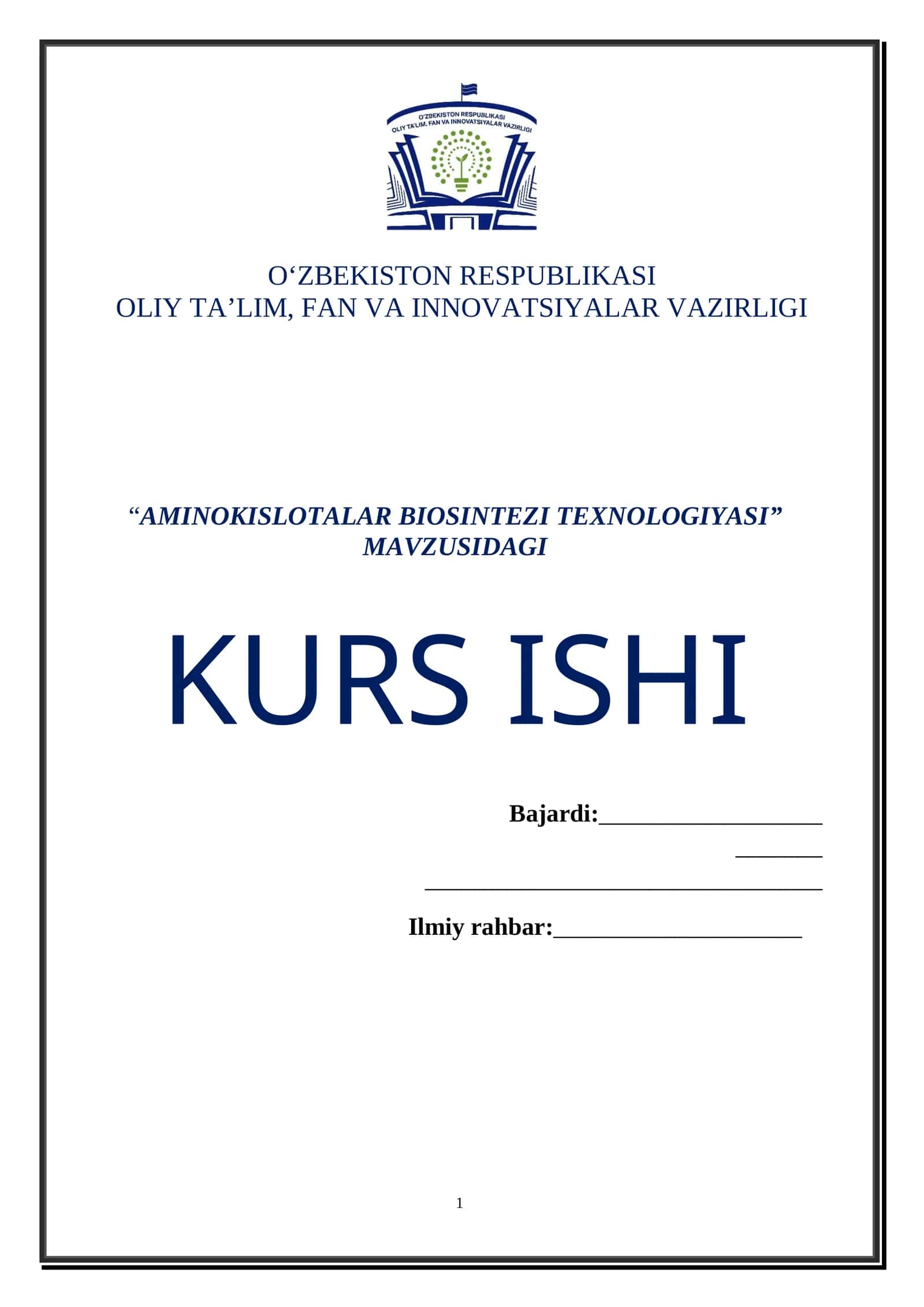 AMINOKISLOTALAR BIOSINTEZI TEXNOLOGIYASI