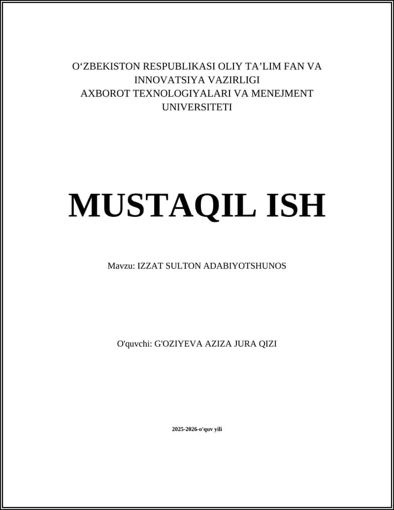IZZAT SULTON ADABIYOTSHUNOS