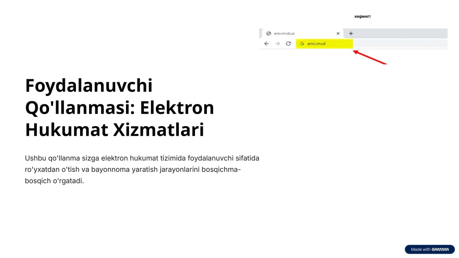 Foydalanuvchi Qo'llanmasi: Elektron Hukumat Xizmatlari