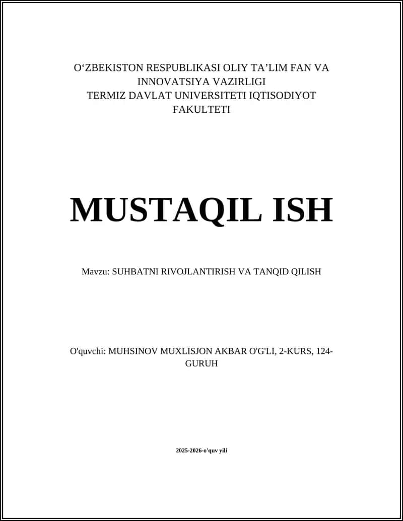 SUHBATNI RIVOJLANTIRISH VA TANQID QILISH