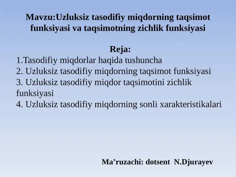 Uzluksiz tasodifiy miqdorlar