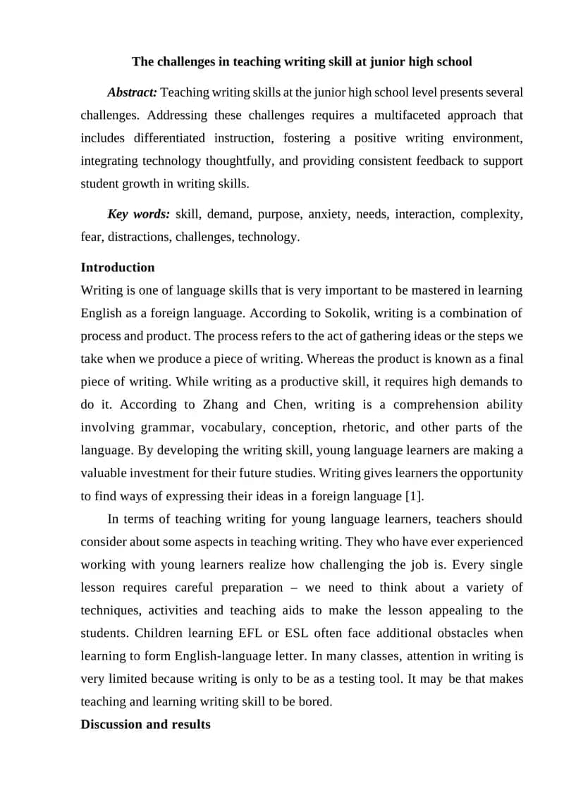 The challenges in teaching writing skill at junior high school