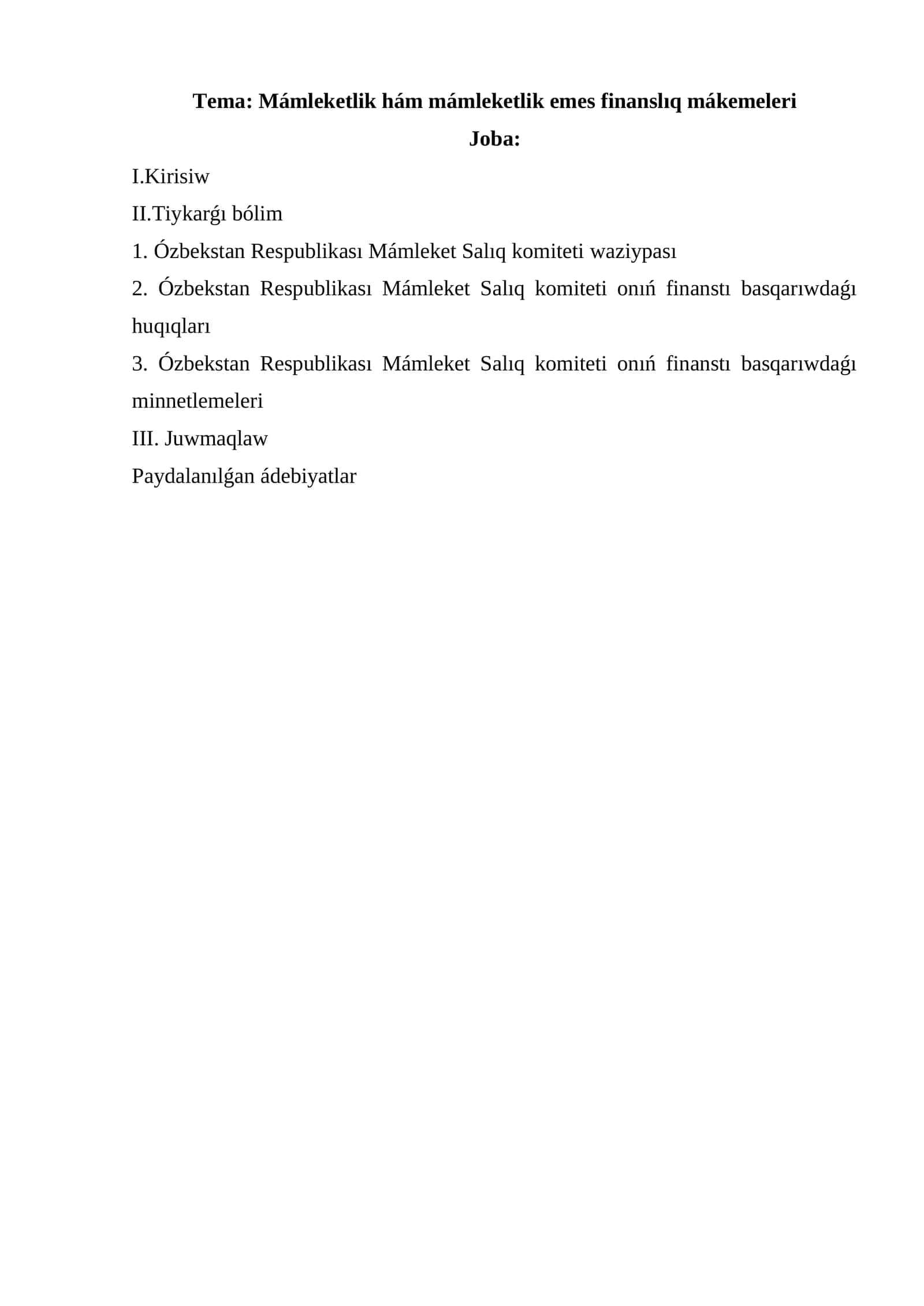 Mámleketlik hám mámleketlik emes finanslıq mákemeleri