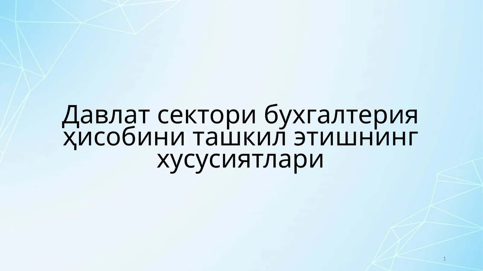 Давлат сектори бухгалтерия ҳисобини ташкил етишнинг хусусиятлари