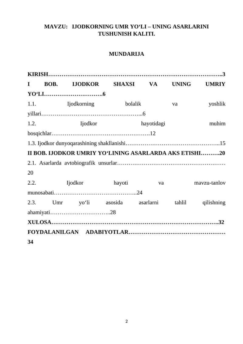 IJODKORNING UMR YO‘LI – UNING ASARLARINI TUSHUNISH KALITI