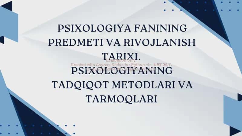 Psixologiya fanining predmeti va rivojlanish tarixi