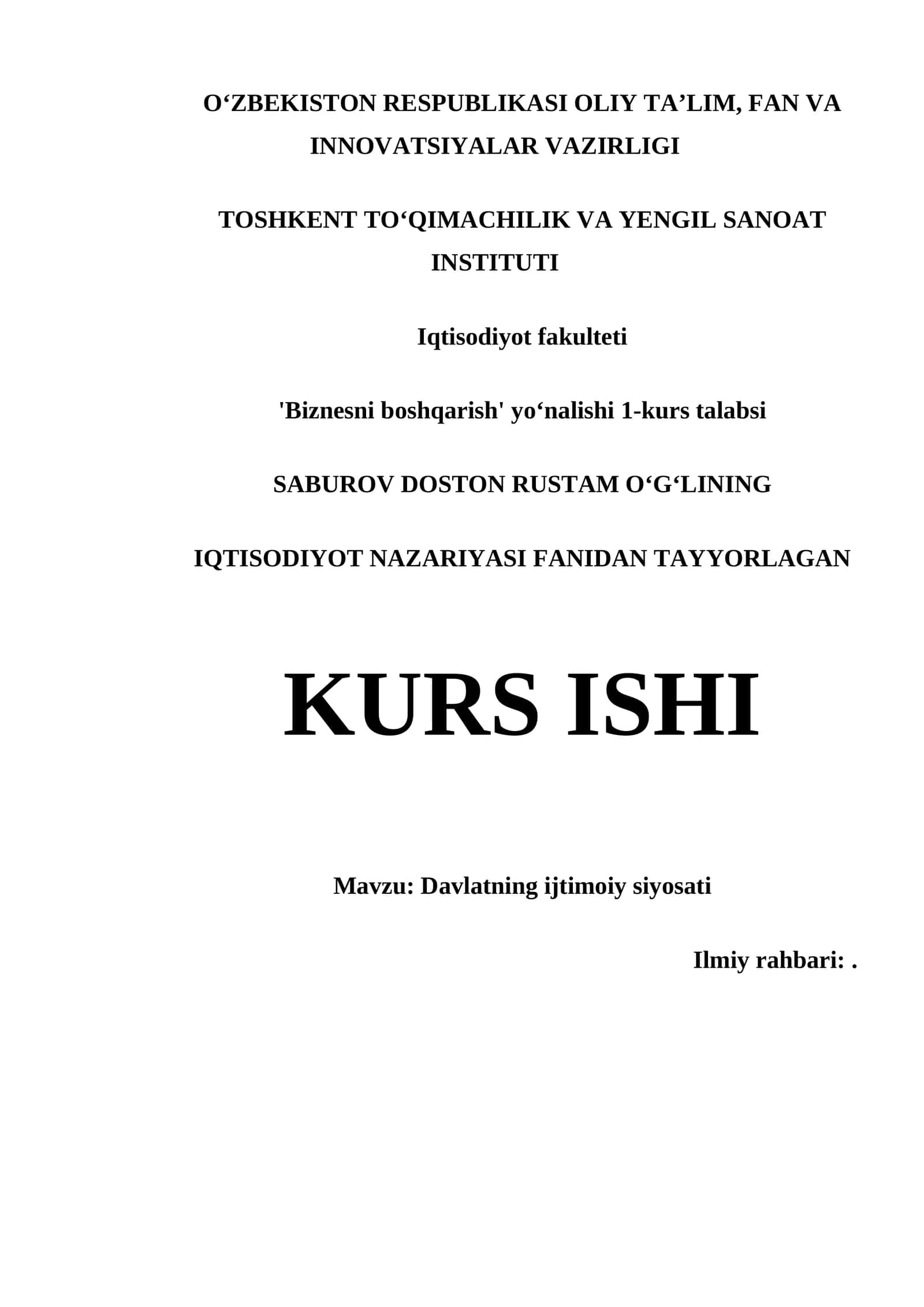 Davlatning Ijtimoiy Siyosati