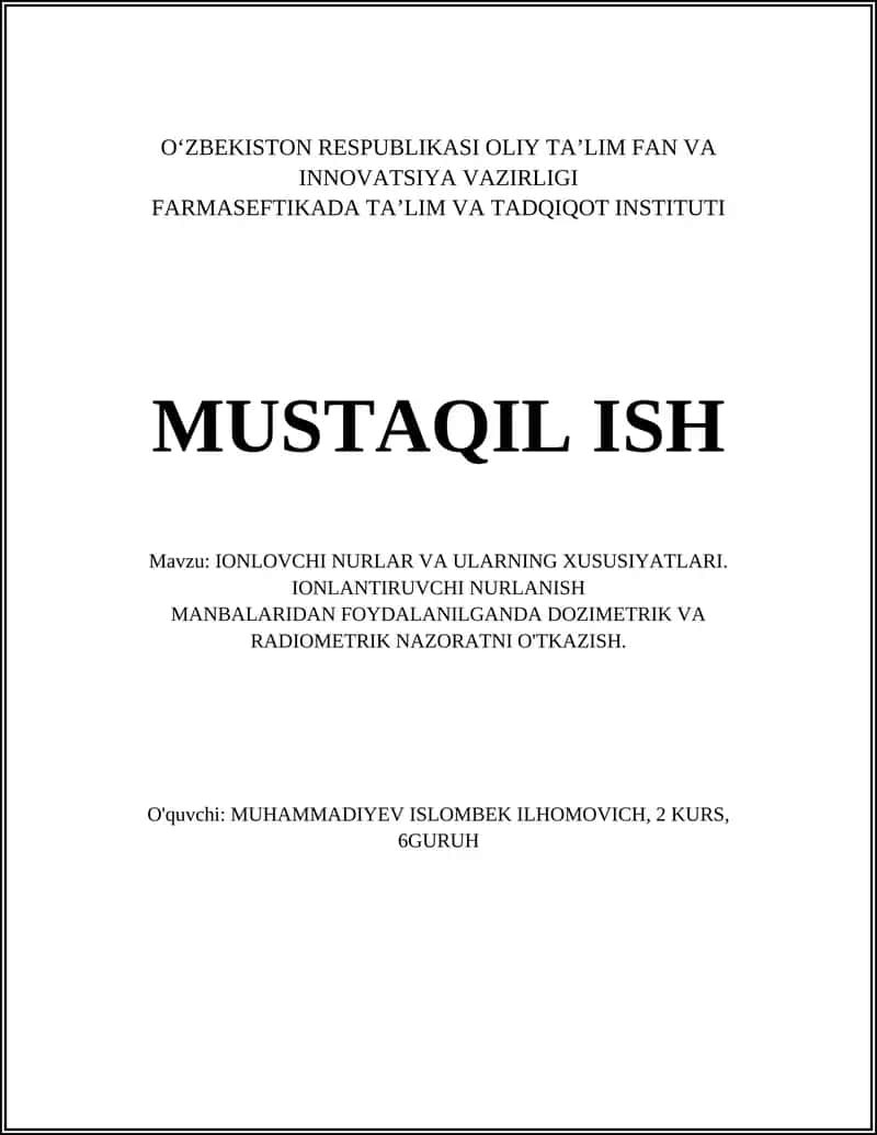 IONLOVCHI NURLAR VA ULARNING XUSUSIYATLARI
