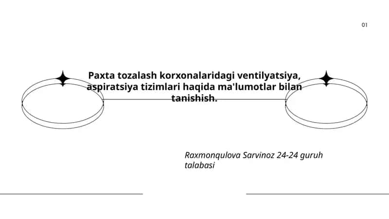 Paxta tozalash korxonalaridagi ventilyatsiya, aspiratsiya tizimlari haqida ma'lumotlar bilan tanishish