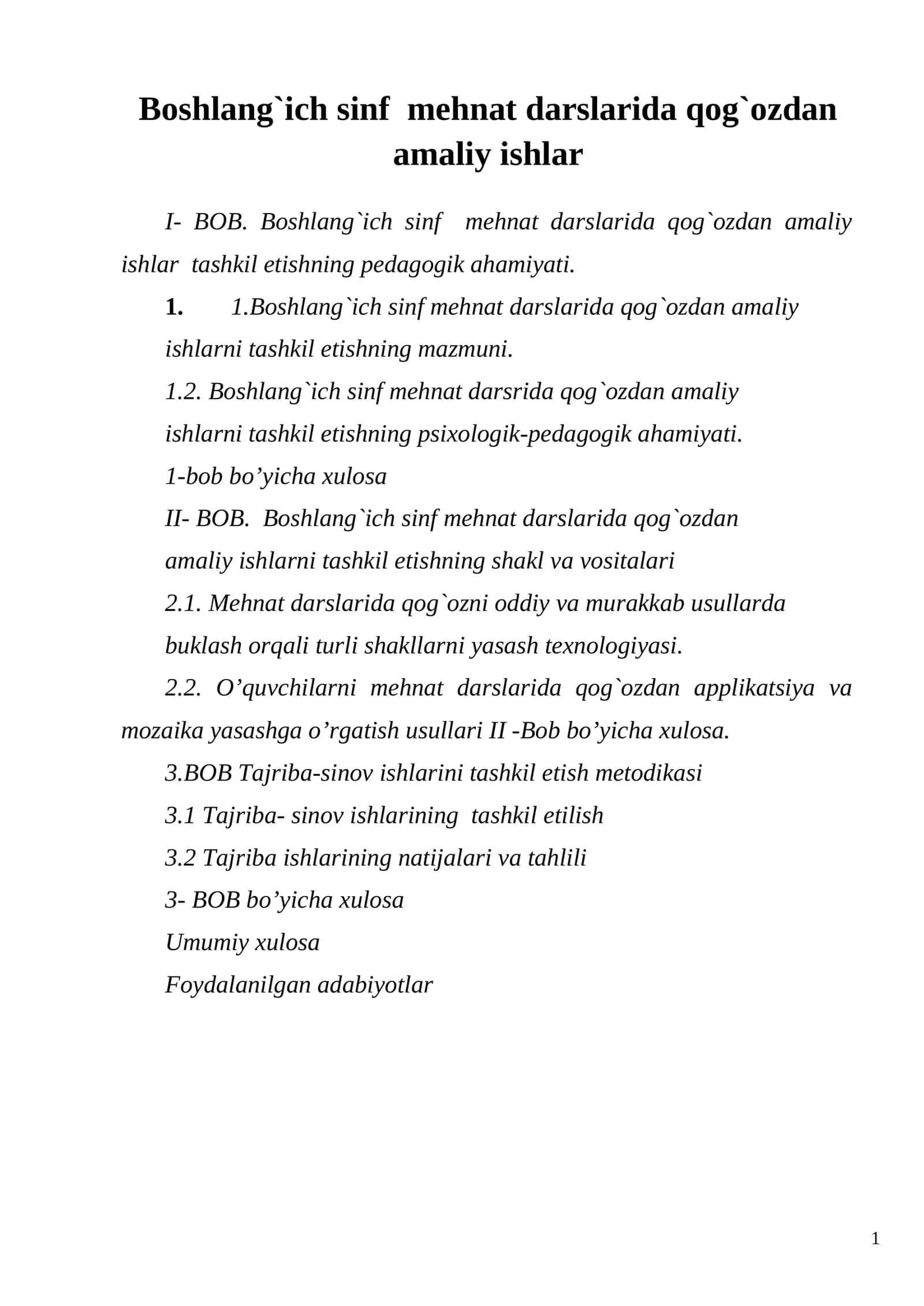 Boshlang`ich sinf mehnat darslarida qog`ozdan amaliy ishlar