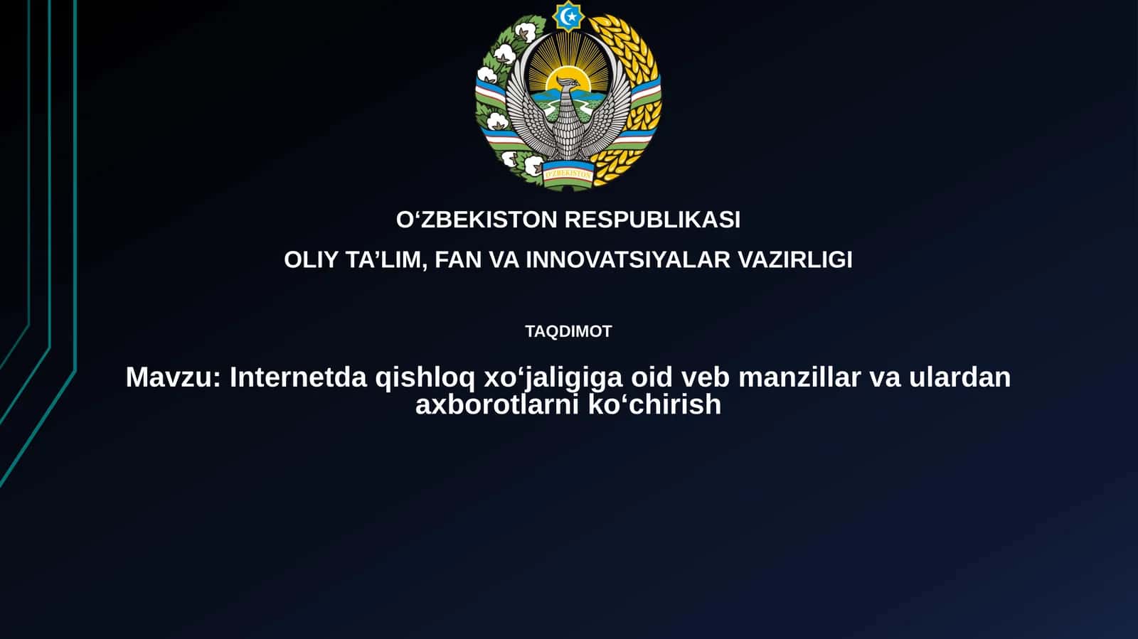 Internetda qishloq xo'jaligiga oid veb manzillar va ulardan axborotlarni ko'chirish