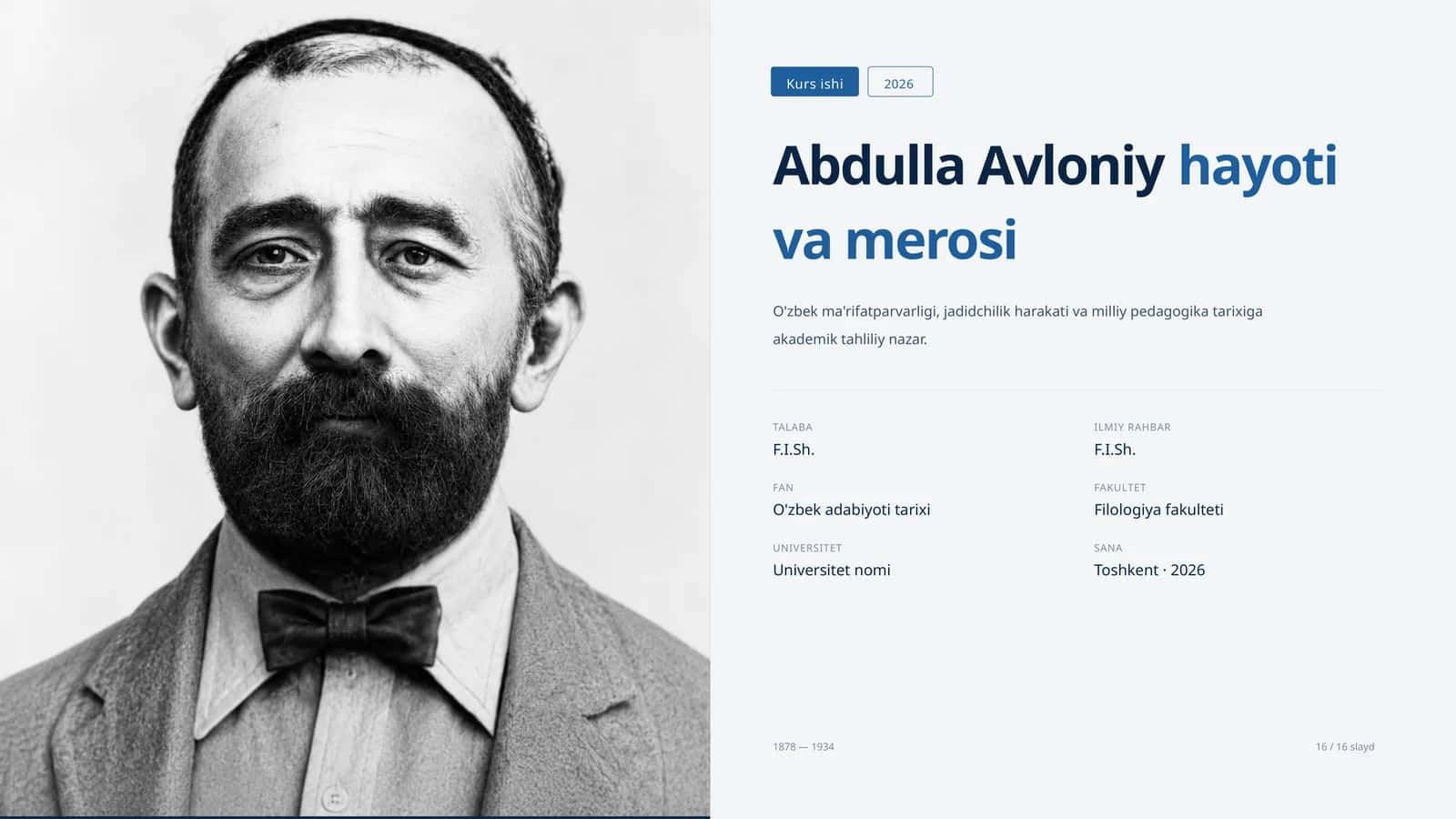 Abdulla Avloniy hayoti va merosi