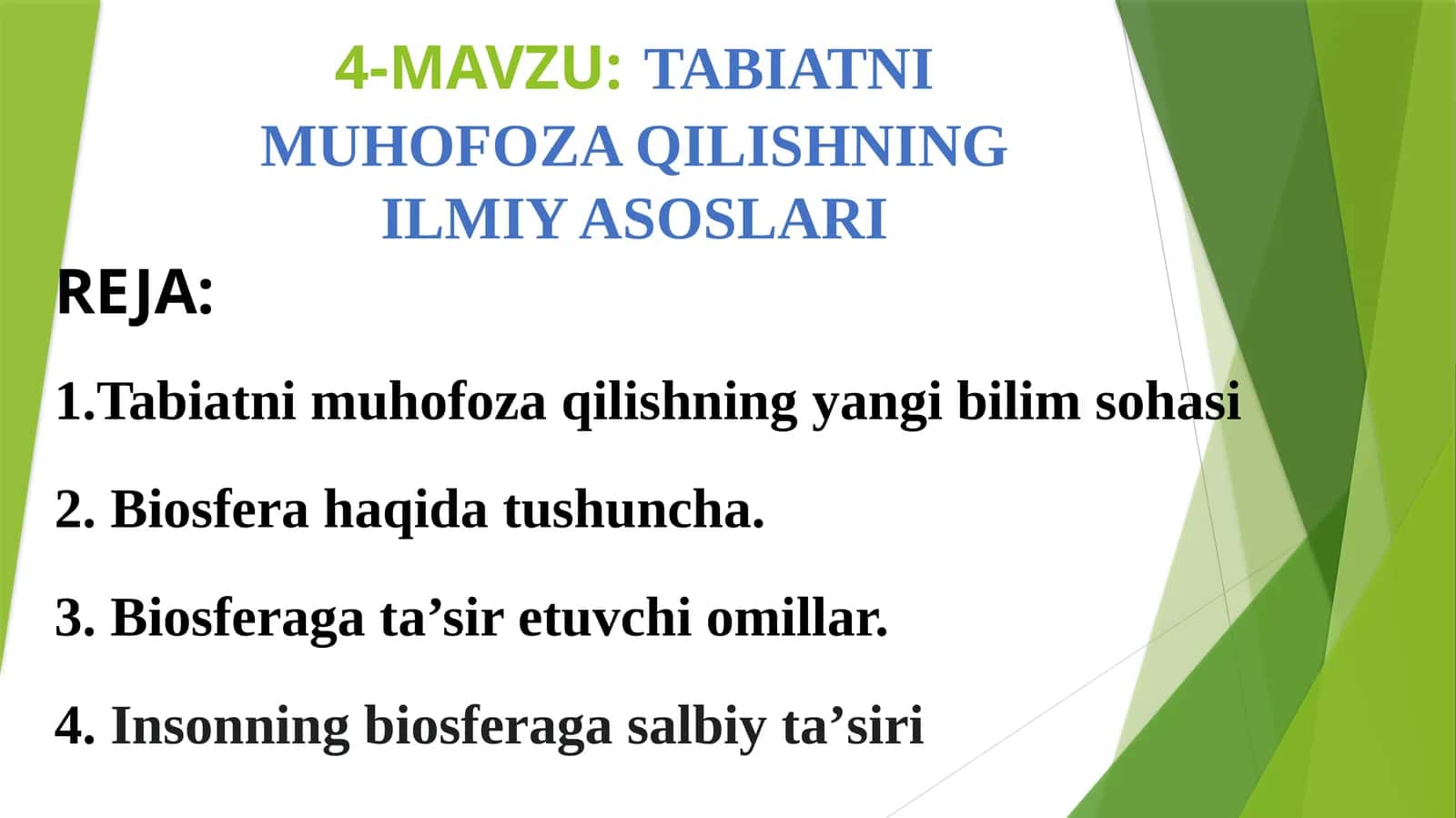 TABIATNI MUHOFOZA QILISHNING ILMIY ASOSLARI