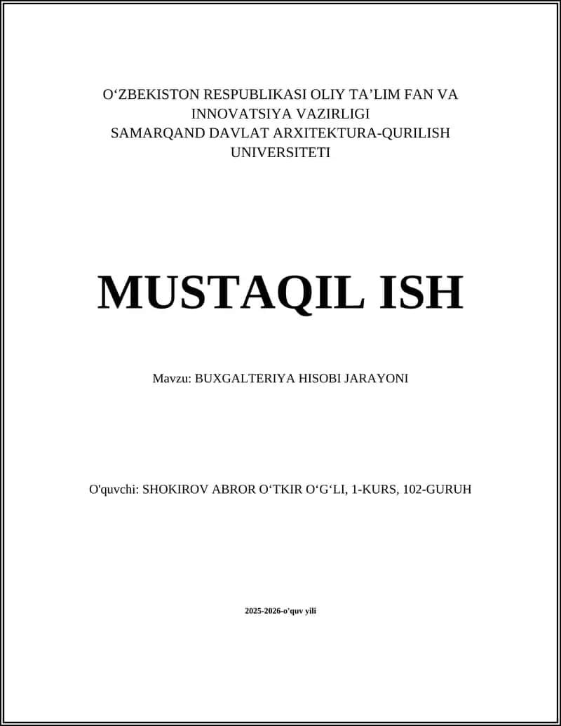Buxgalteriya Hisoqi Jarayoni