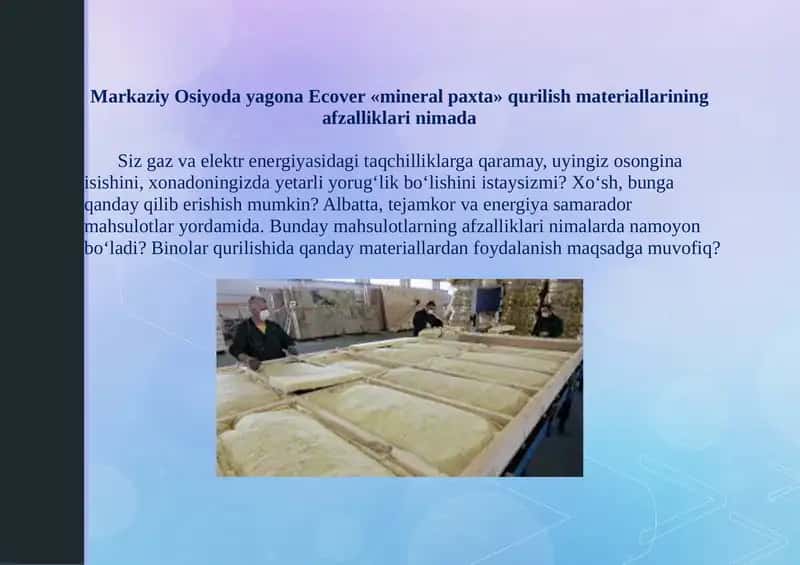 Ecover«mineral paxta» qurilish materiallar