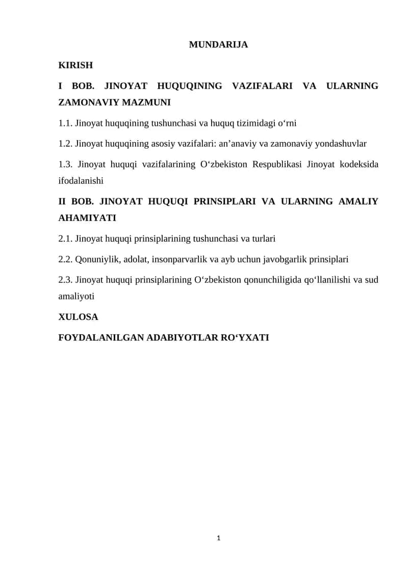 Jinoyat huquqining vazifalari va ularning zamnaviy mazmuni
