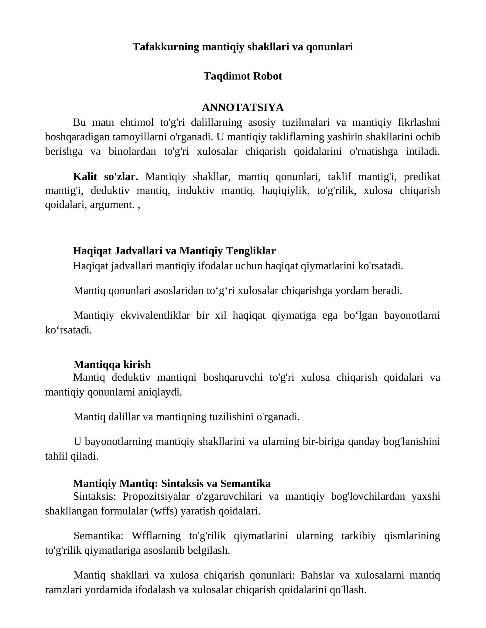 Tafakkurning mantiqiy shakllari va qonunlari