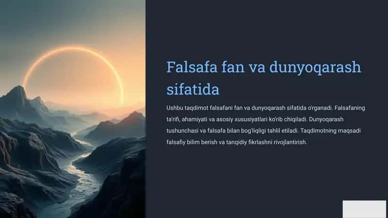 Falsafa fan va dunyoqarash sifatida