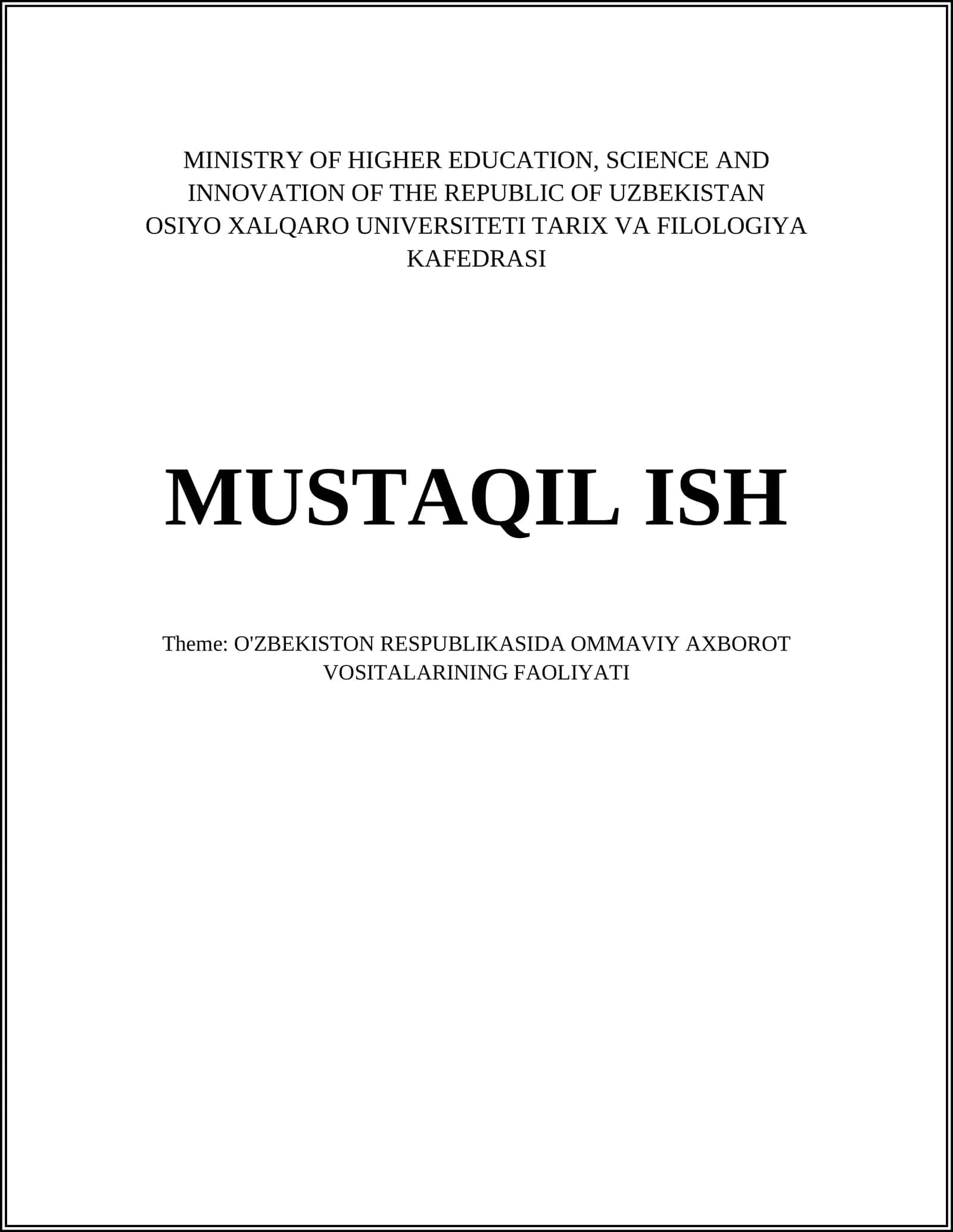 O'ZBEKISTON RESPUBLIKASIDA OMMAVIY AXBOROT VOSITALARINING FAOLIYATI