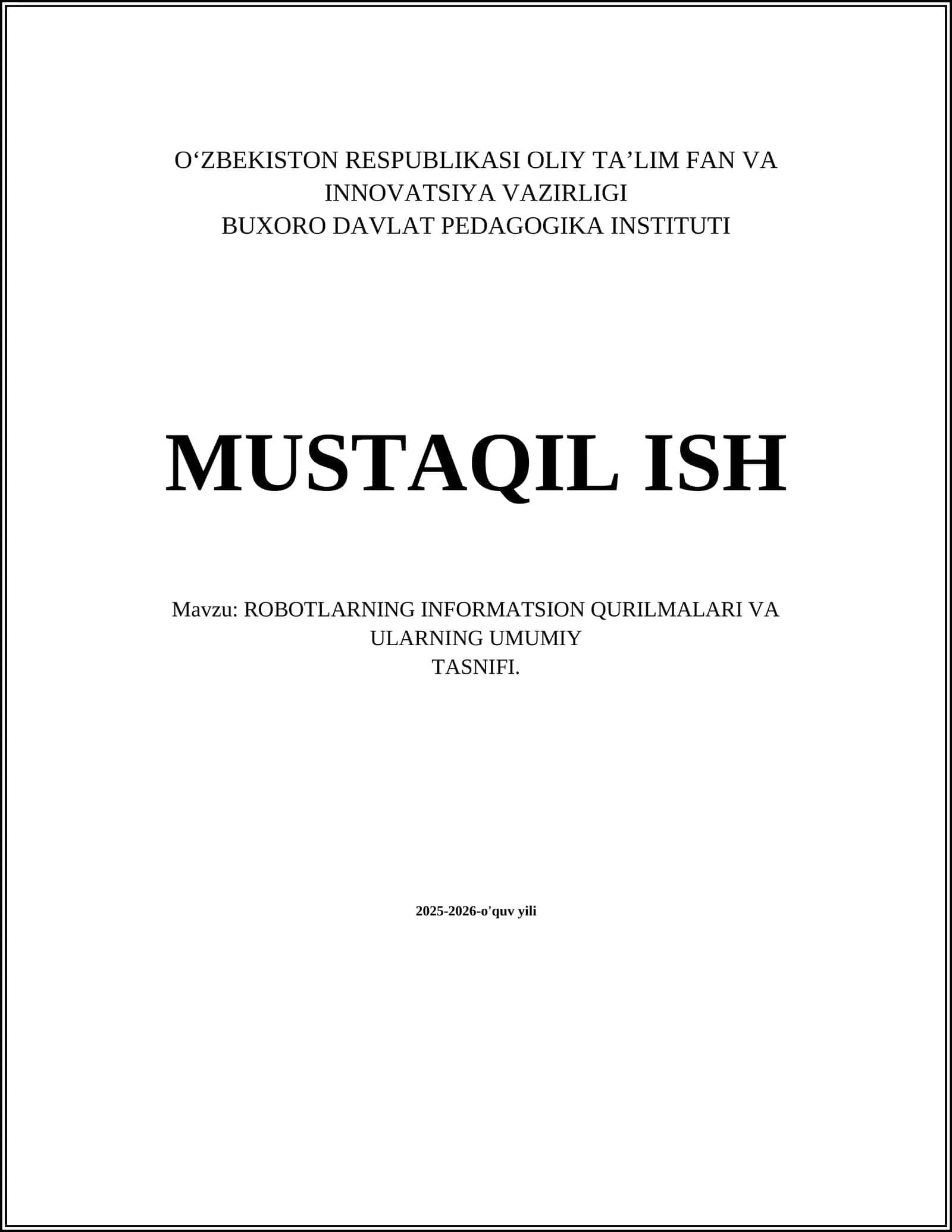 Robotlarning informatsion tizimlariga umumiy kirish