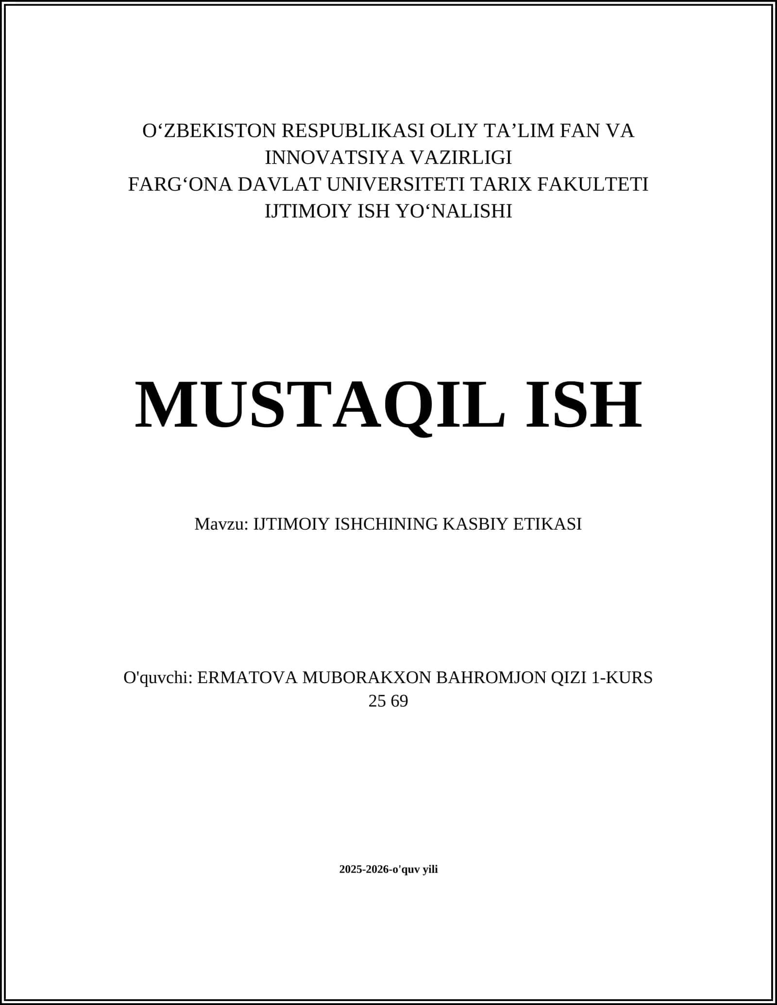 IJTIMOIY ISHCHINING KASBIY ETIKASI